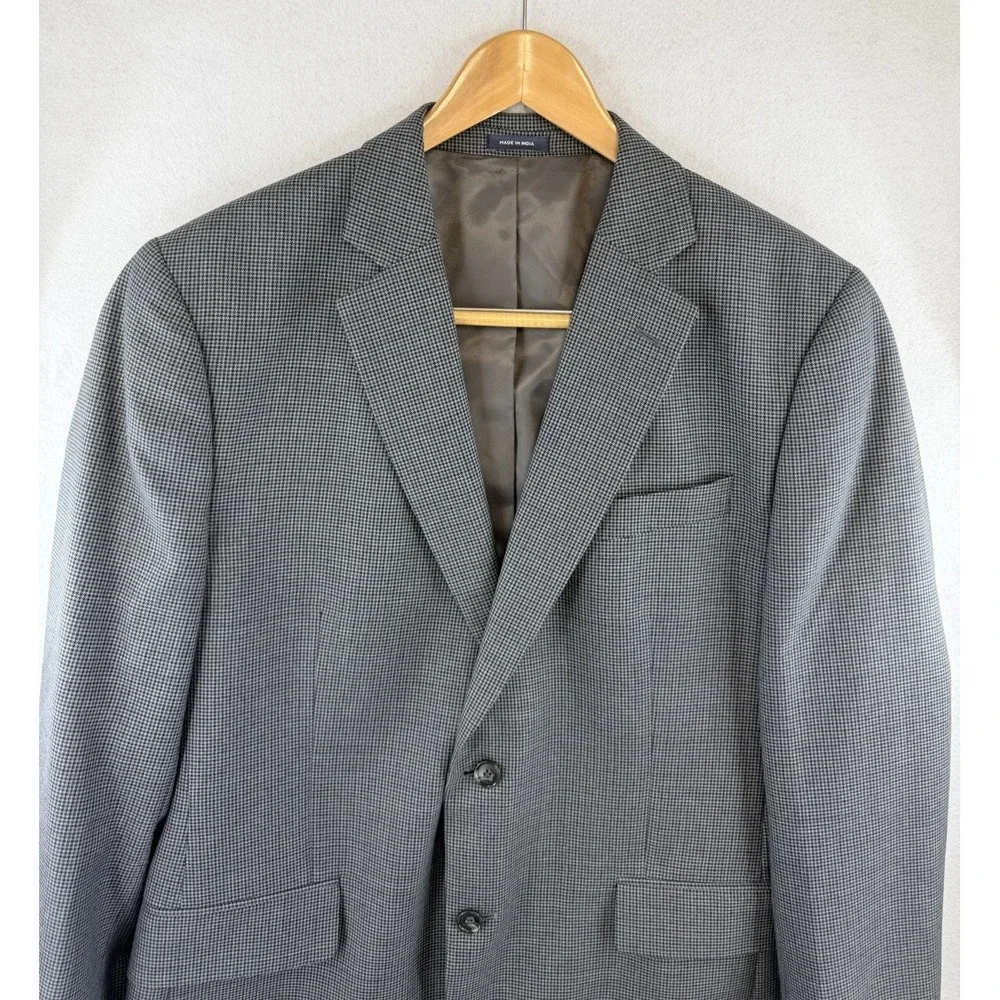 Stafford Travel Blazer Mens 42R Blue and Gray Houndstooth Classic Fit Year Round